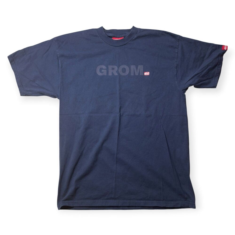 Quiksilver Navy Blue GROM T-Shirt Size Large Shirt 100% Cotton Skater Rare VTG